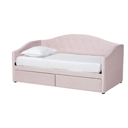 Baxton Studio Mansi Modern and Contemporary Light Pink Velvet Fabric Upholstered Twin Size 2-Drawer Daybed